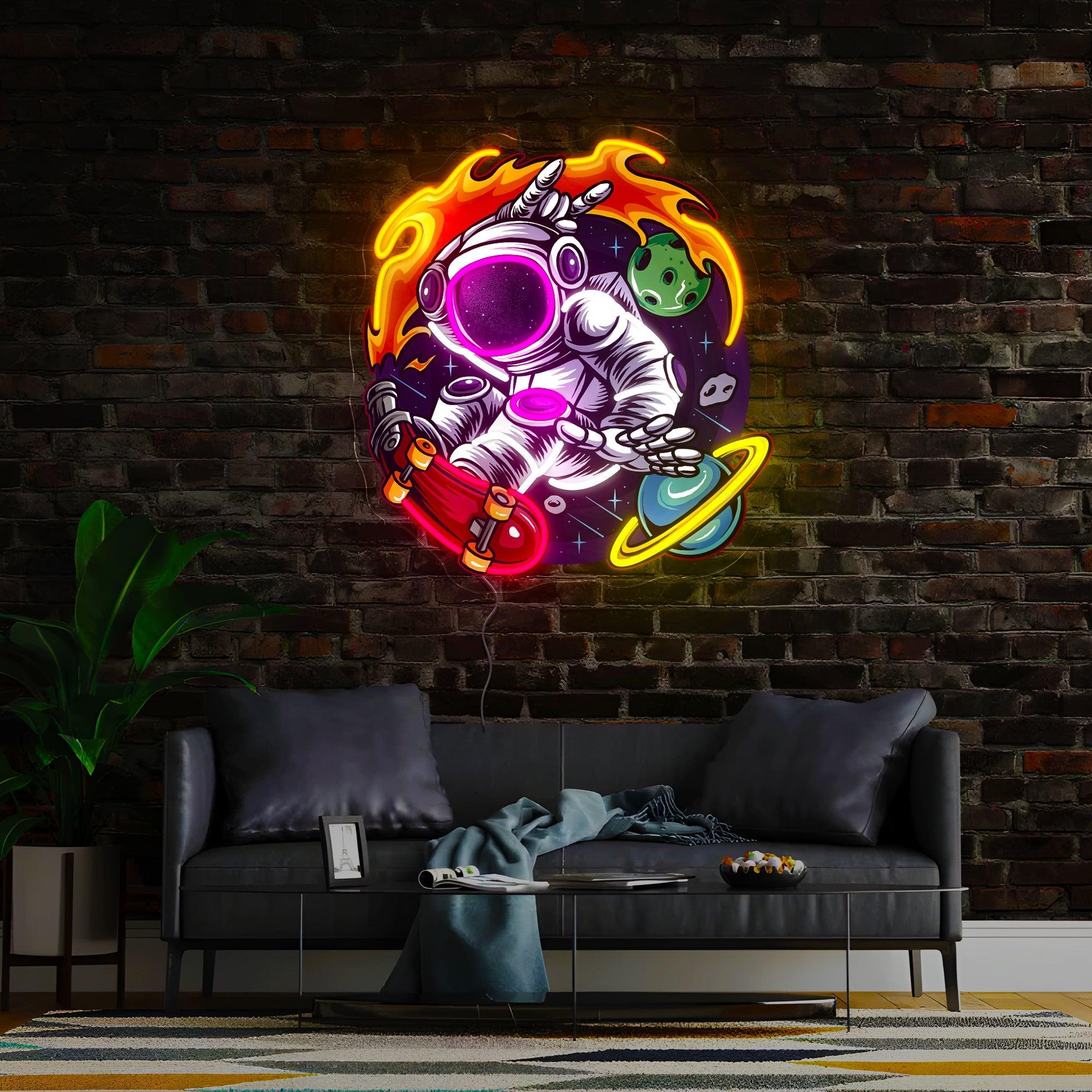 Astronaut Burn Skateboarding Artwork LED neon sign product image