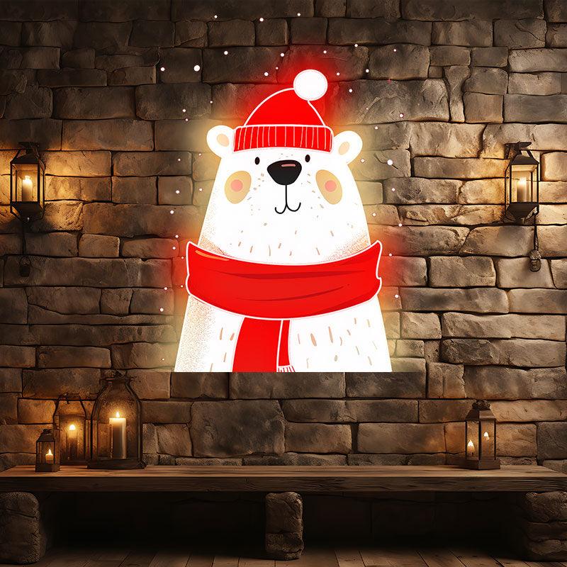 Cute Festive Christmas Bear - Wearing LED neon sign product image