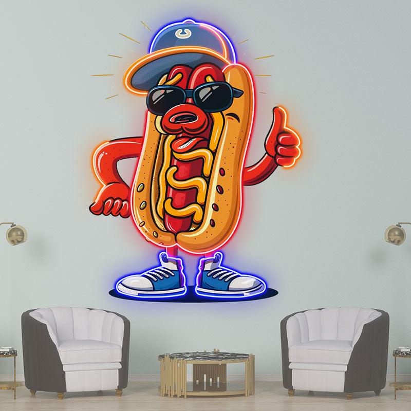 Stylish Hot Dogs: Wear Hats Shoes and LED neon sign product image