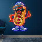 Stylish Hot Dogs: Wear Hats Shoes and LED neon sign product image