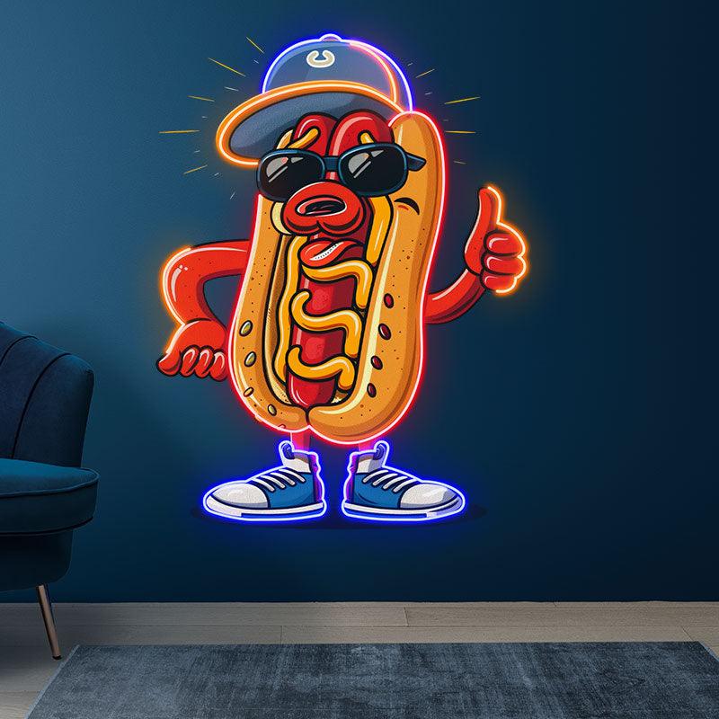 Stylish Hot Dogs: Wear Hats Shoes and LED neon sign product image
