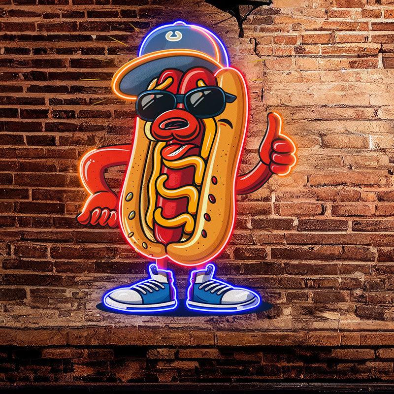 Stylish Hot Dogs: Wear Hats Shoes and LED neon sign product image