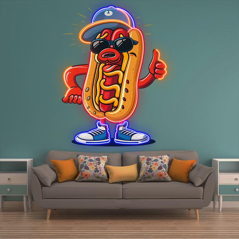 Stylish Hot Dogs: Wear Hats Shoes and LED neon sign product image