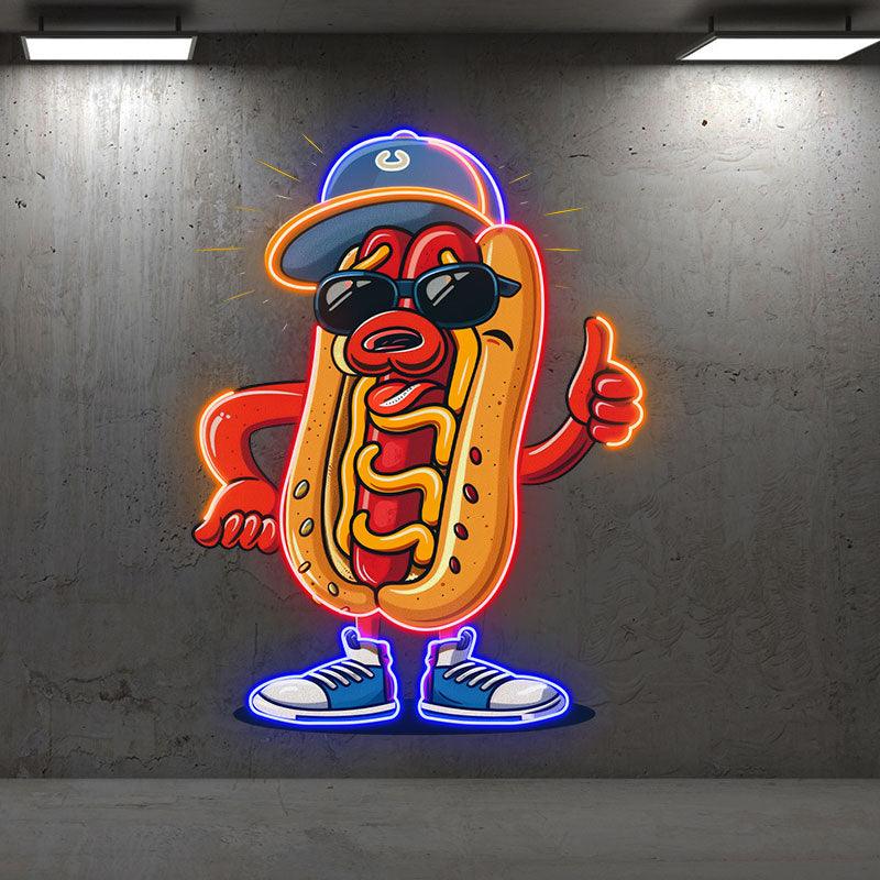 Stylish Hot Dogs: Wear Hats Shoes and LED neon sign product image