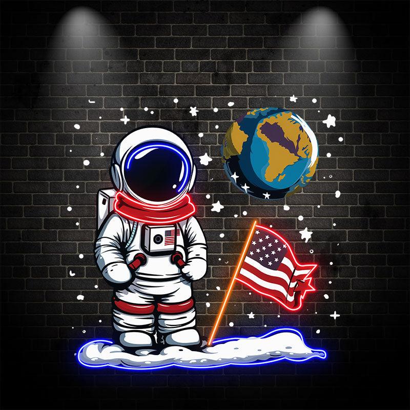 Astronaut Space - with American Flag & LED neon sign by NeonCS