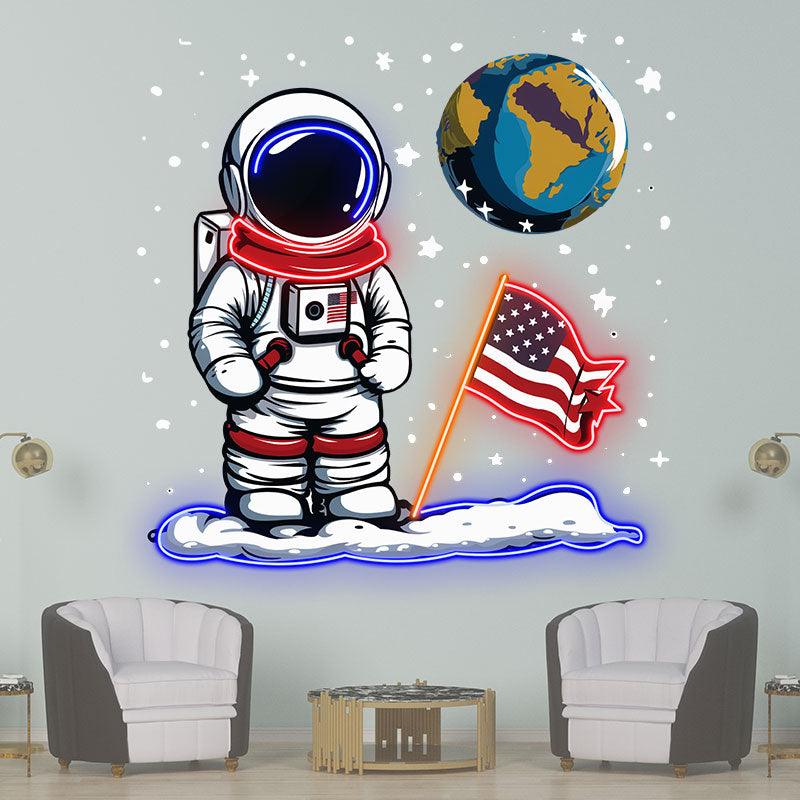 Astronaut Space - with American Flag & LED neon sign product image