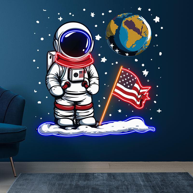 Astronaut Space - with American Flag & LED neon sign product image