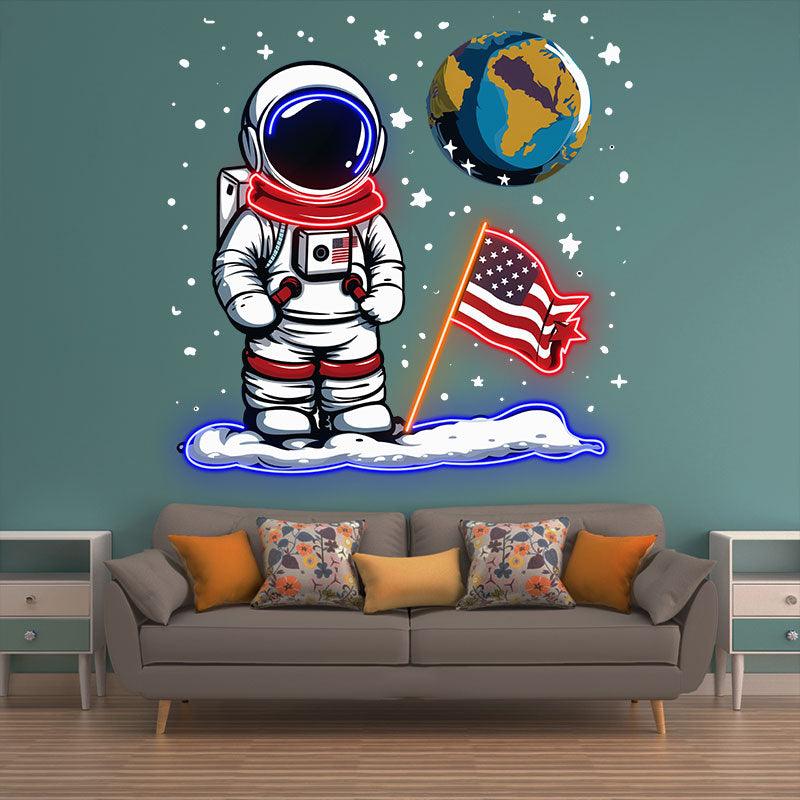 Astronaut Space - with American Flag & LED neon sign product image