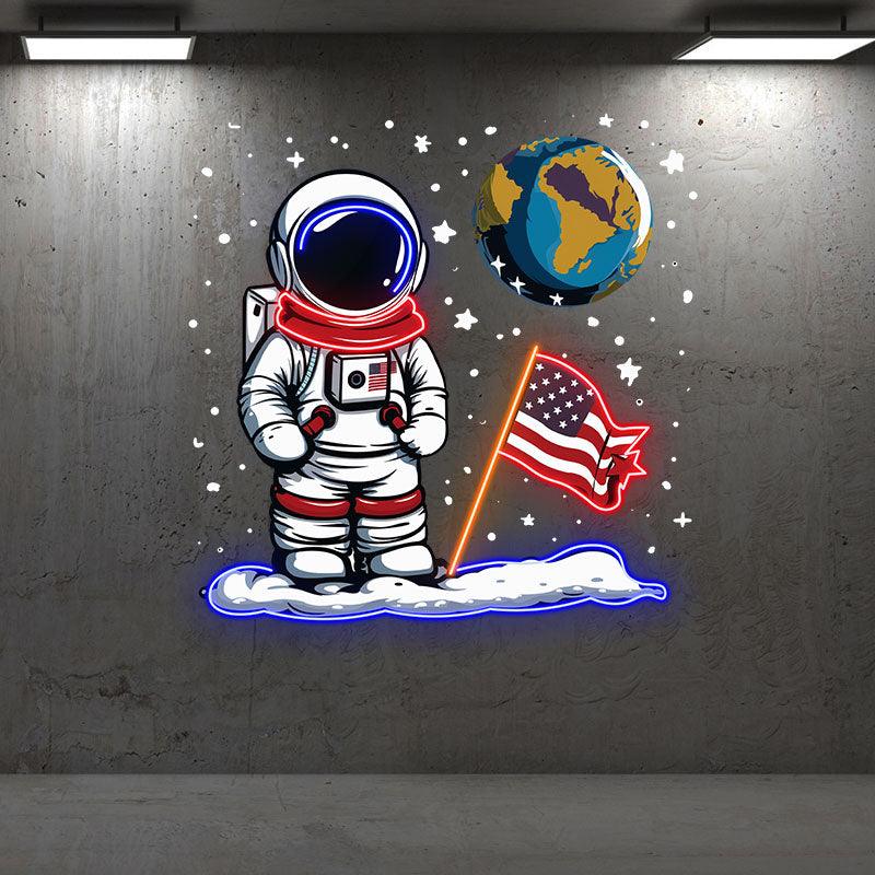 Astronaut Space - with American Flag & LED neon sign product image