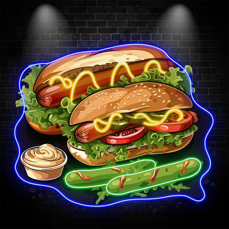 Tasty Burger - Double Hot Dogs with LED neon sign by NeonCS