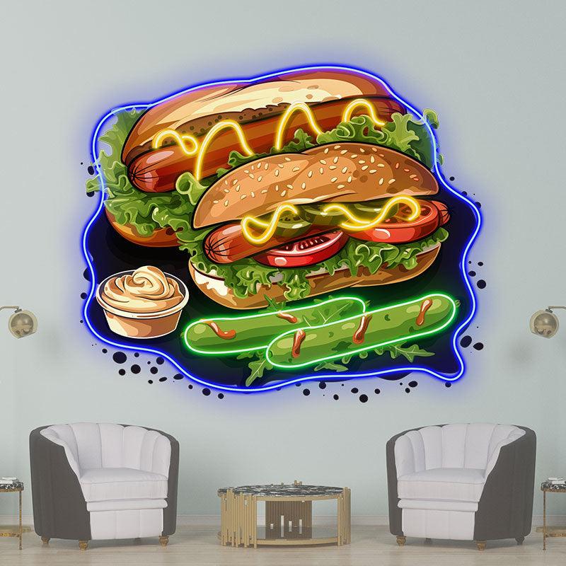 Tasty Burger - Double Hot Dogs with LED neon sign product image