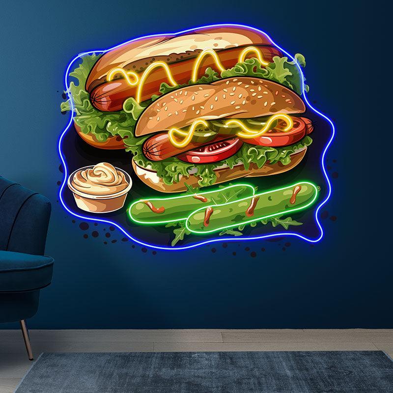 Tasty Burger - Double Hot Dogs with LED neon sign product image