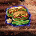 Tasty Burger - Double Hot Dogs with LED neon sign product image