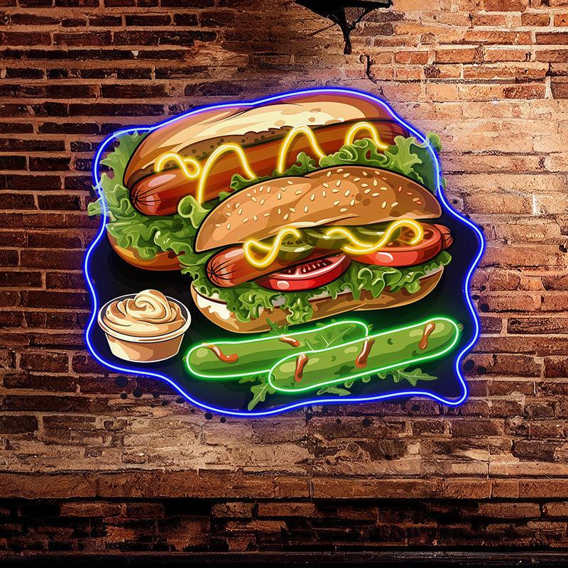 Tasty Burger - Double Hot Dogs with LED neon sign product image