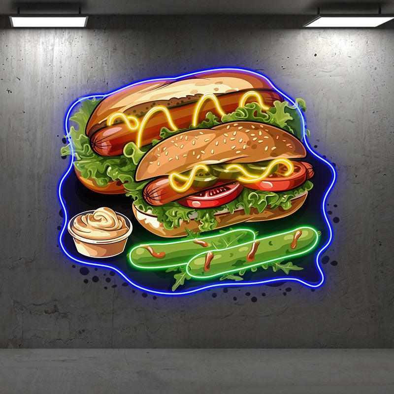 Tasty Burger - Double Hot Dogs with LED neon sign product image