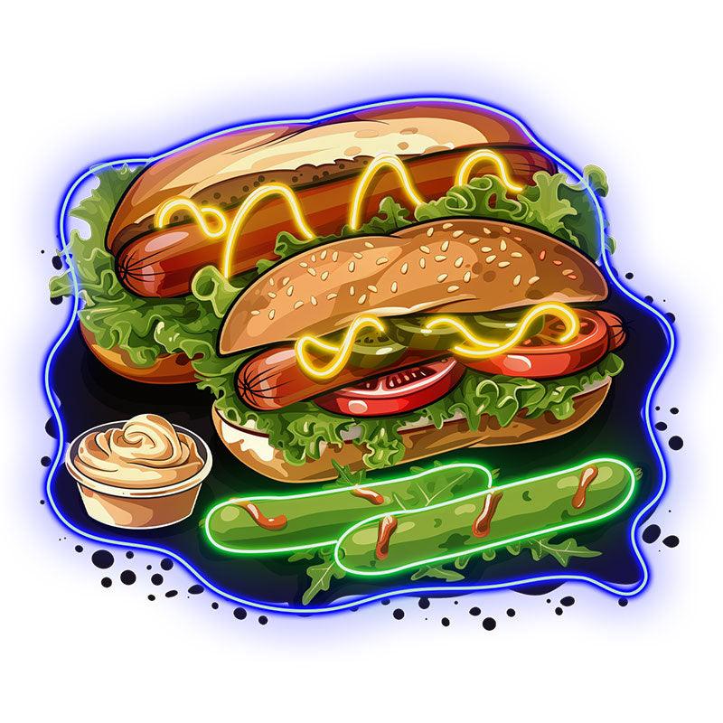 Tasty Burger - Double Hot Dogs with LED neon sign product image