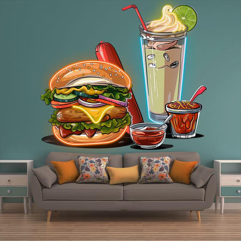 Creative Hamburger Holder Hot Dog Ice LED neon sign product image