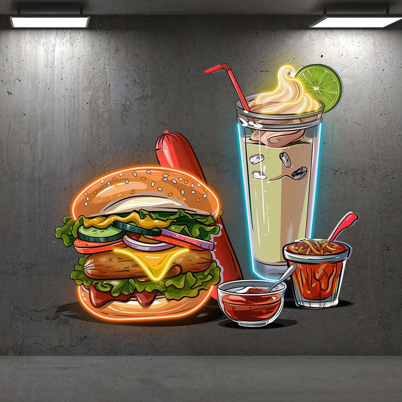 Creative Hamburger Holder Hot Dog Ice LED neon sign product image