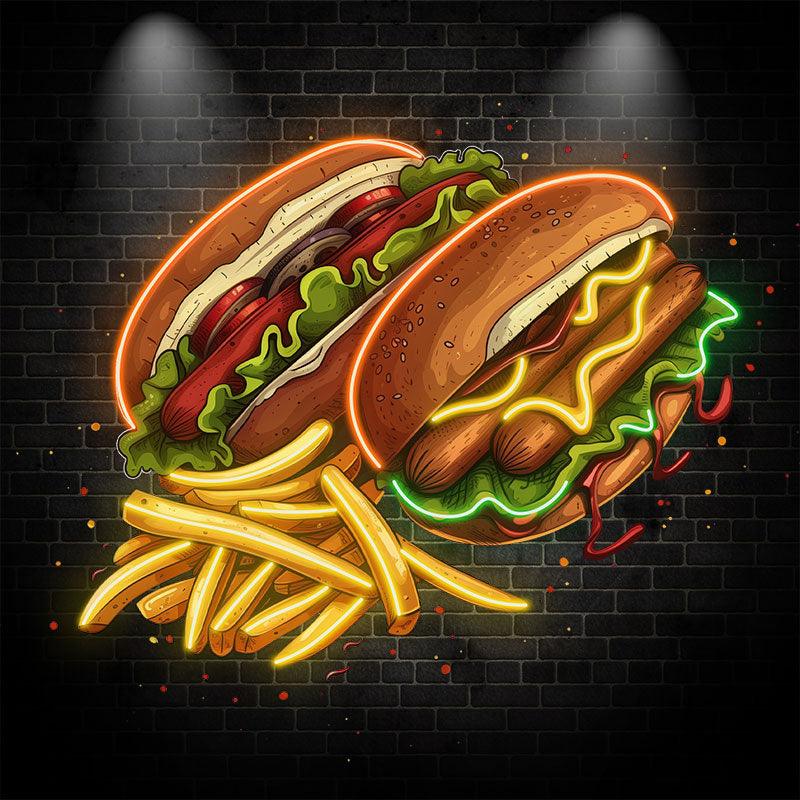 Double Burger Bash Two Burgers + Fries LED neon sign by NeonCS
