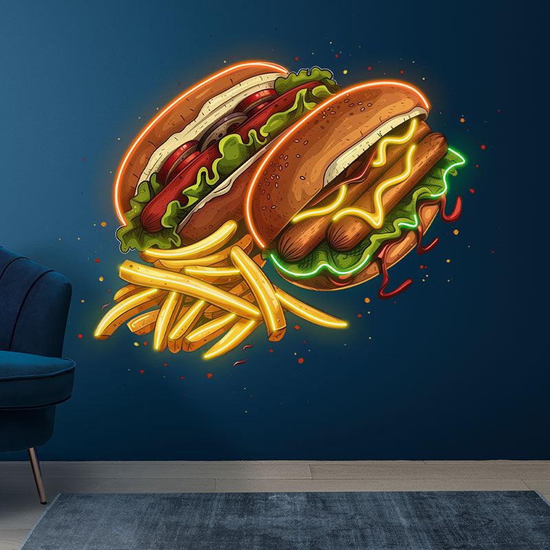 Double Burger Bash Two Burgers + Fries LED neon sign product image