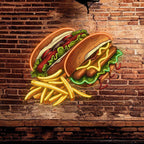 Double Burger Bash Two Burgers + Fries LED neon sign product image