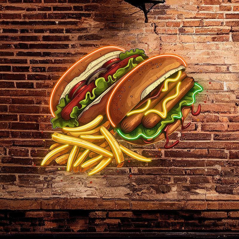 Double Burger Bash Two Burgers + Fries LED neon sign product image