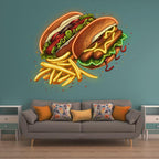 Double Burger Bash Two Burgers + Fries LED neon sign product image