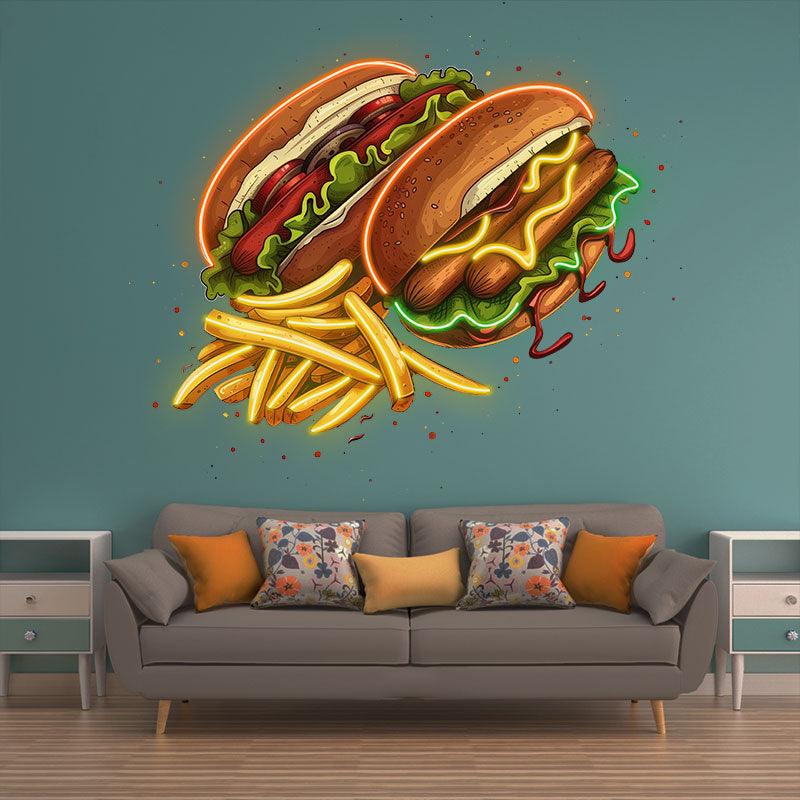 Double Burger Bash Two Burgers + Fries LED neon sign product image