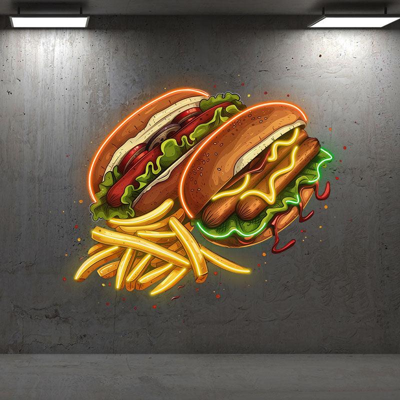 Double Burger Bash Two Burgers + Fries LED neon sign product image