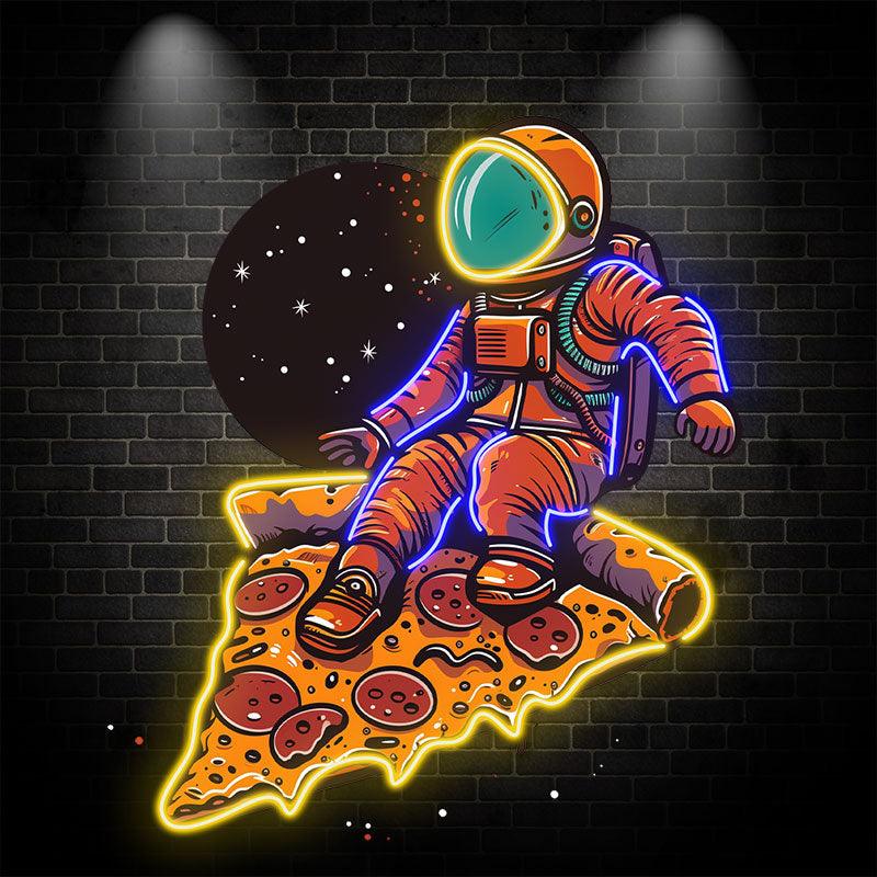 Space Pizza Party Astronauts Sitting LED neon sign by NeonCS