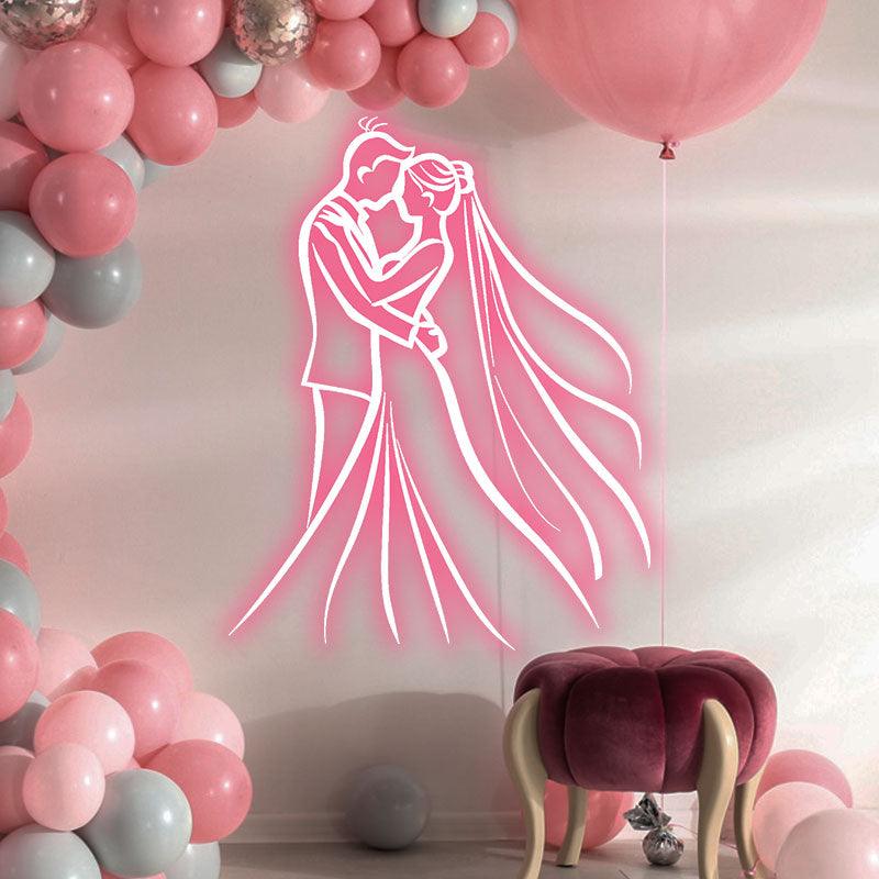 Romantic Pink Bride and Groom Hugging LED neon sign product image