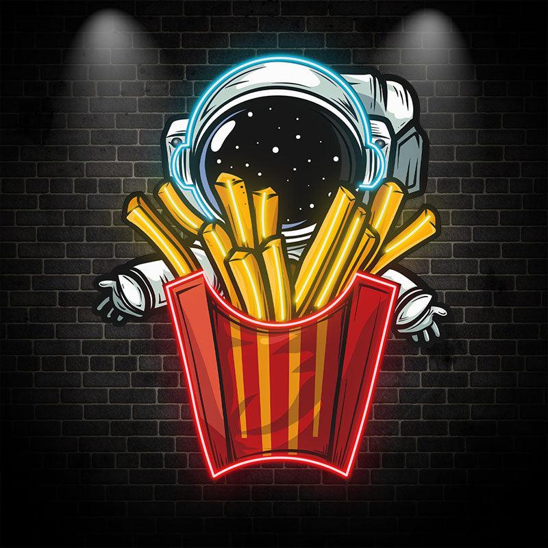 Astronauts Hugging French Fries in LED neon sign by NeonCS