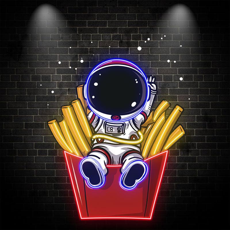 Astronaut Sitting in French Fries Fun LED neon sign by NeonCS