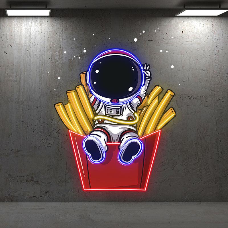 Astronaut Sitting in French Fries Fun LED neon sign product image