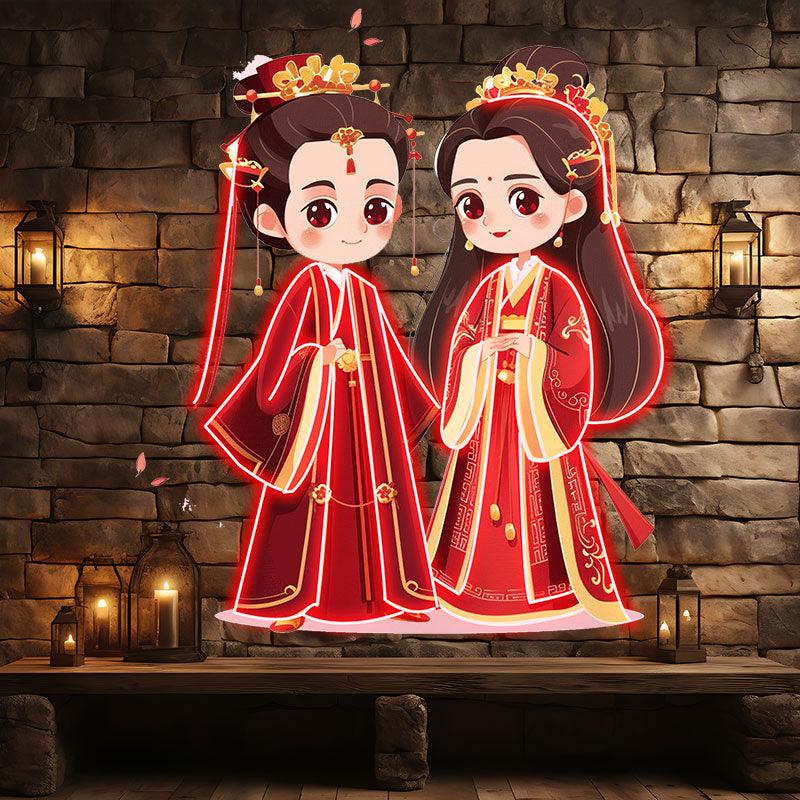 Antique Bride & Groom Red Dress Warm LED neon sign product image