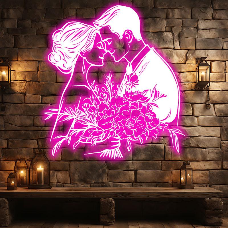Pink Art Bride and Groom Holding Big LED neon sign product image