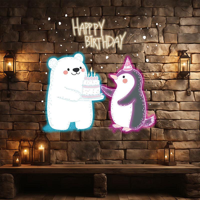Bear & Bunny Lift Cake Happy Birthday LED neon sign product image