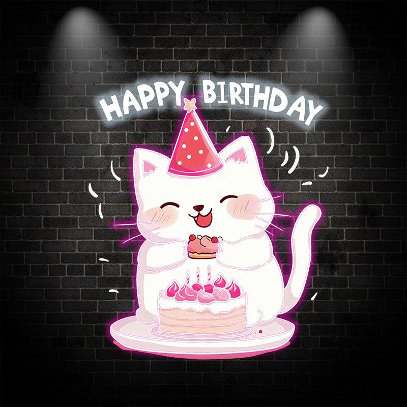 Happy Kitten with Hat Happy Birthday LED neon sign by NeonCS