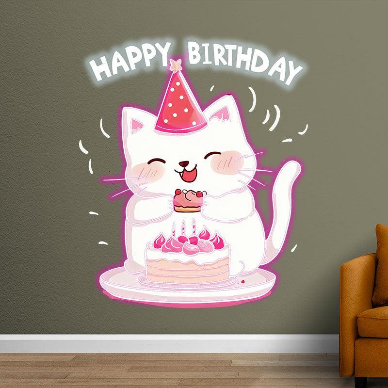 Happy Kitten with Hat Happy Birthday LED neon sign product image