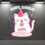 Happy Kitten with Hat Happy Birthday LED neon sign product image