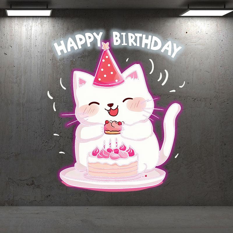 Happy Kitten with Hat Happy Birthday LED neon sign product image