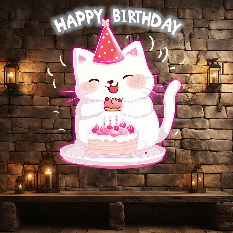Happy Kitten with Hat Happy Birthday LED neon sign product image