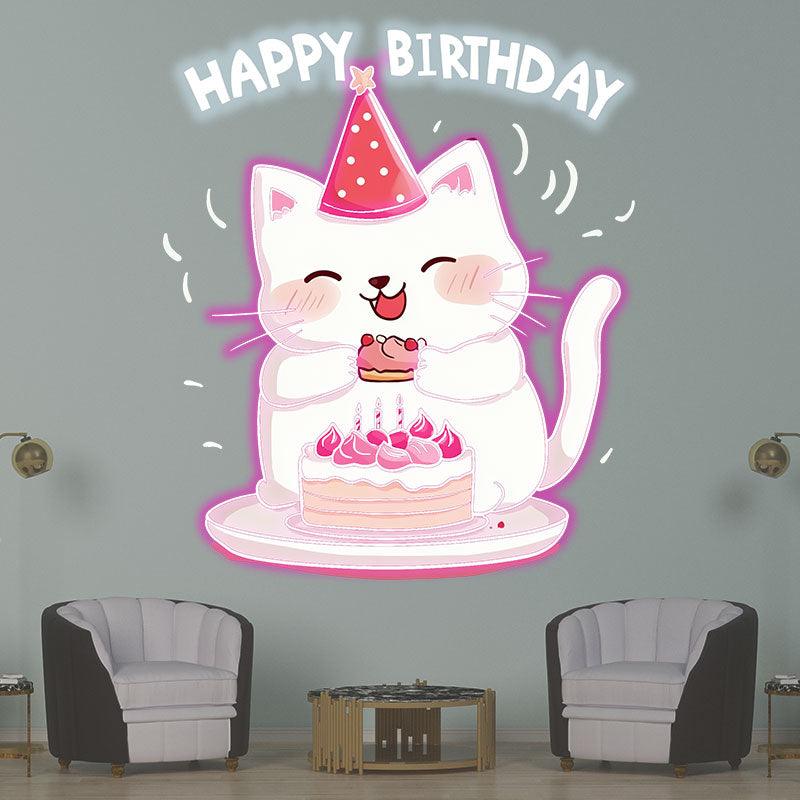 Happy Kitten with Hat Happy Birthday LED neon sign product image
