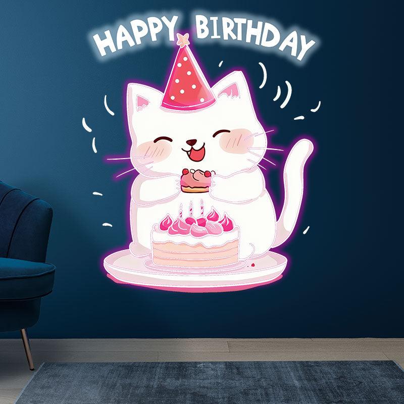 Happy Kitten with Hat Happy Birthday LED neon sign product image