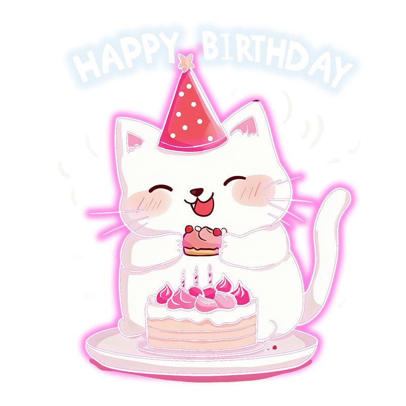 Happy Kitten with Hat Happy Birthday LED neon sign product image
