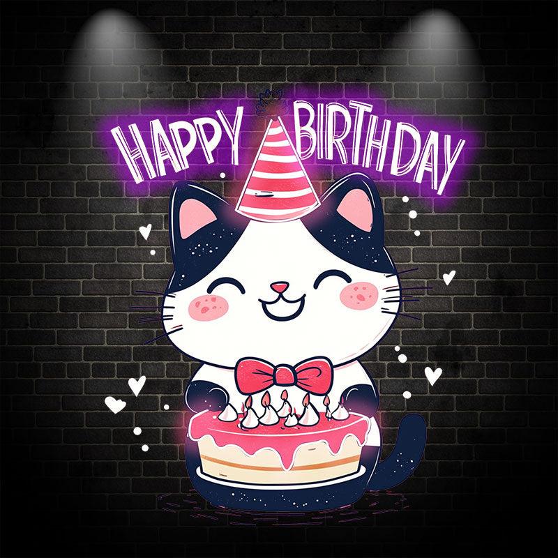 Happy Flower Kitten with Hat Happy LED neon sign by NeonCS