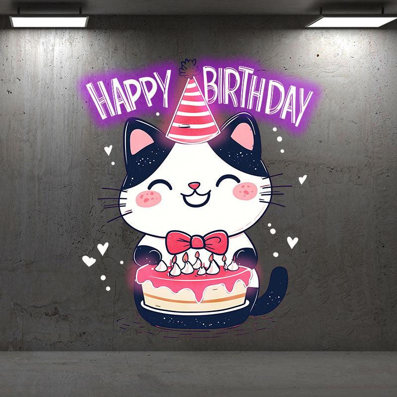 Happy Flower Kitten with Hat Happy LED neon sign product image