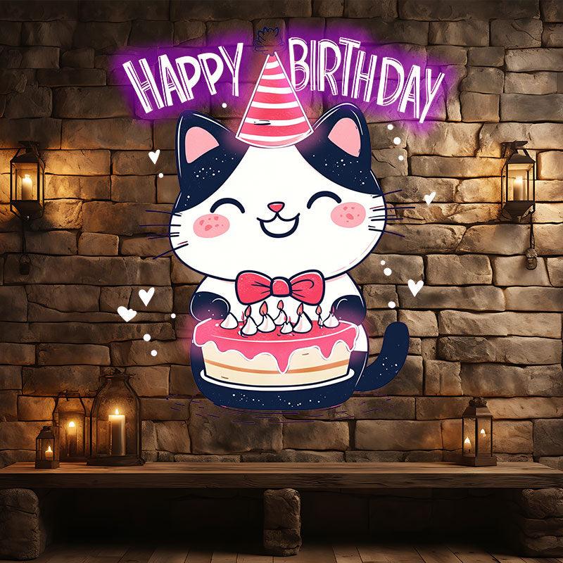 Happy Flower Kitten with Hat Happy LED neon sign product image