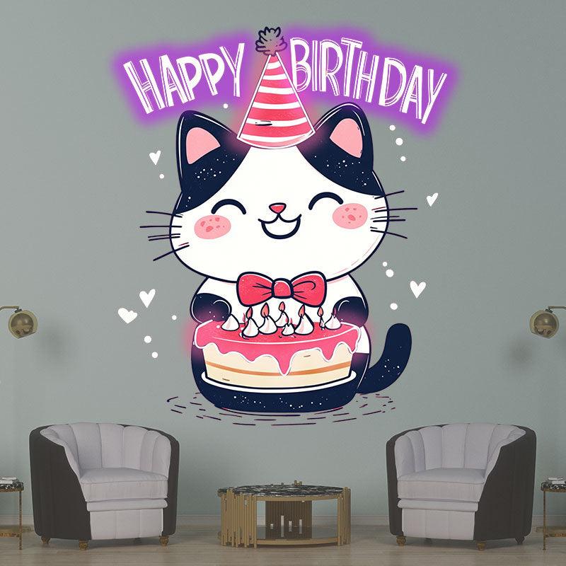 Happy Flower Kitten with Hat Happy LED neon sign product image