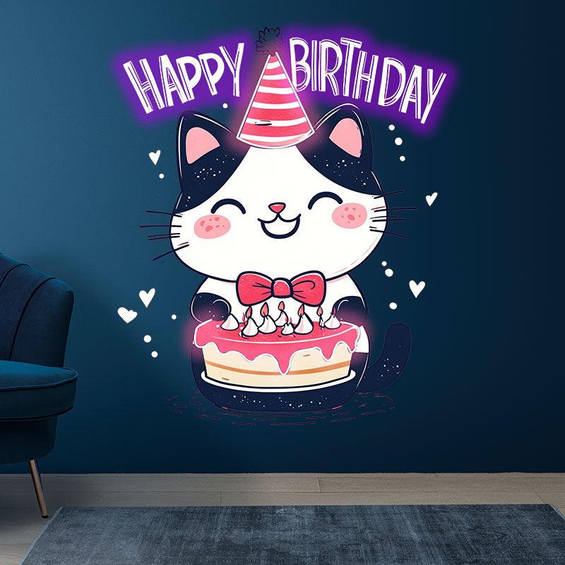 Happy Flower Kitten with Hat Happy LED neon sign product image
